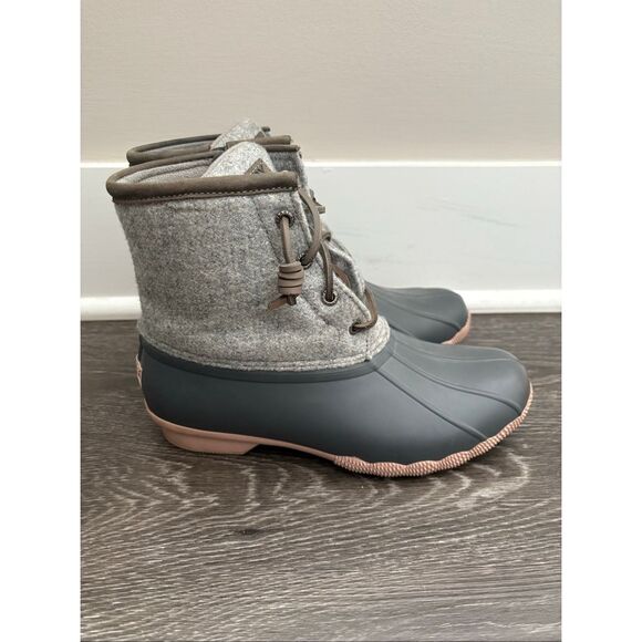 Sperry Saltwater Wool-Emboss Rubber Duck Boots In Gray Size 7 Women’s - Picture 1 of 9